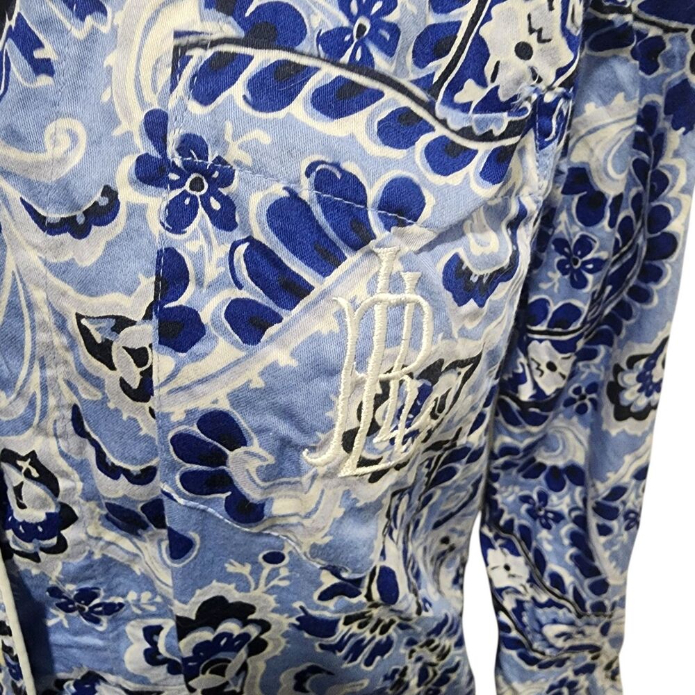 Lauren Ralph Lauren Blue Paisley Cotton Pajama Set L Button Front Sleepwear - Picture 7 of 7